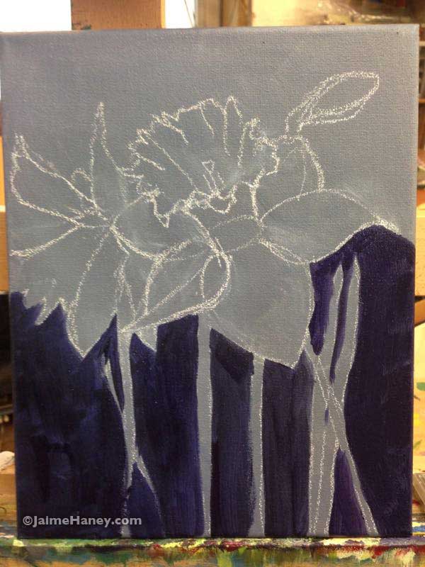 painted Daffodils painting in progress