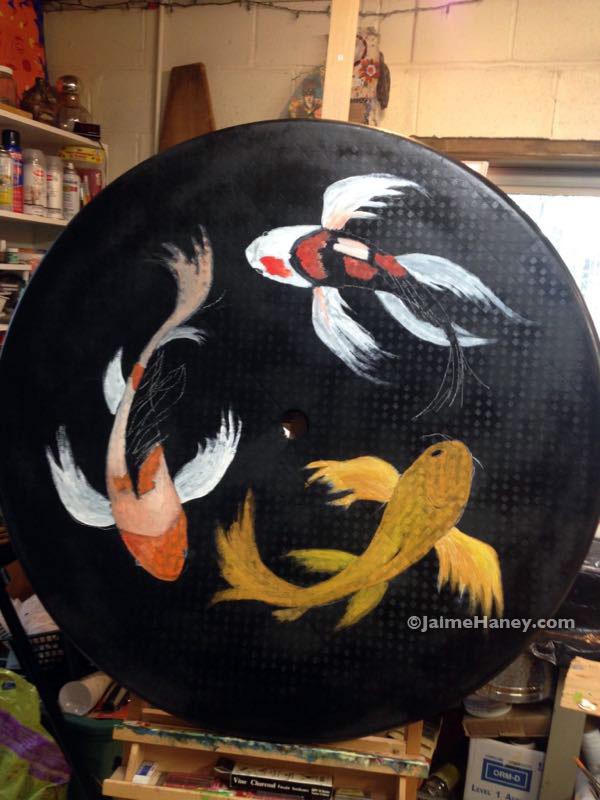 painting in progress of the koi fish